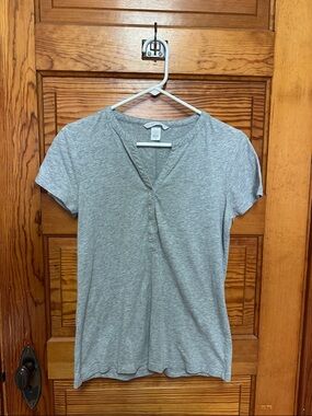 Women's Short Sleeve Heather Grey Henley Top